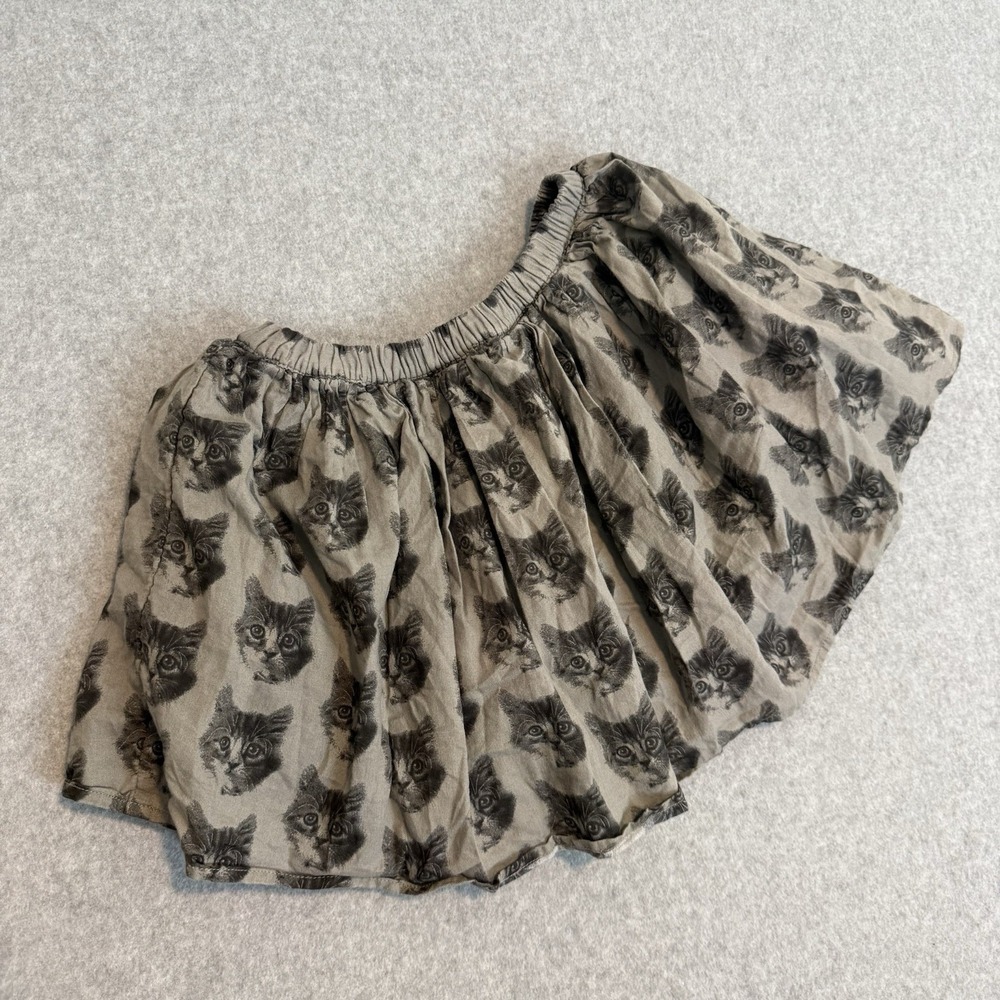 Gap Kids Girls Cat Kitten Face Print Full Skirt Gray Black Elastic Waist Size 8